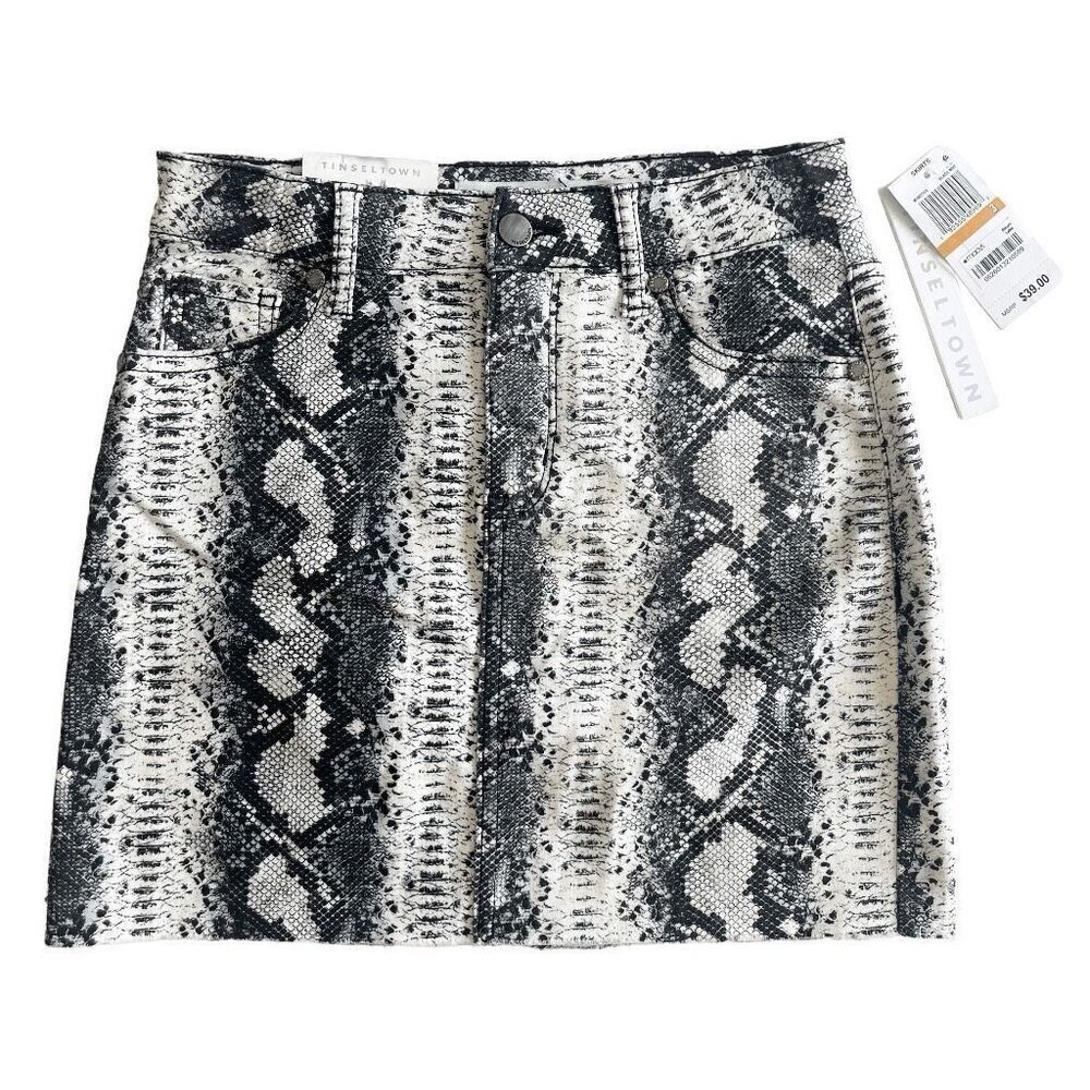 Tinseltown New Snakeskin Mini Skirt Black White Size 3